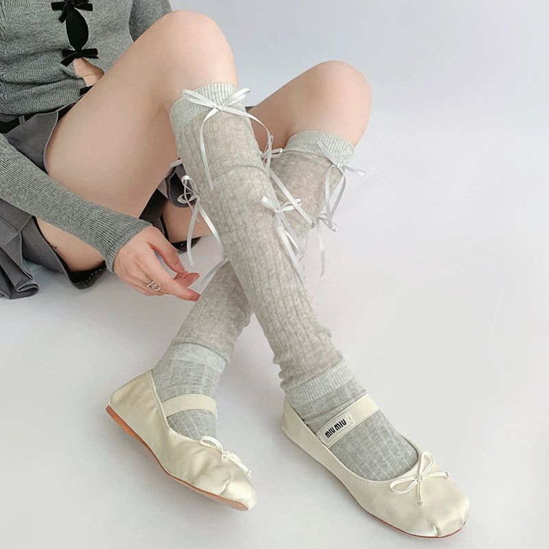 Elegant Ribbed Cotton Knee-High Socks
