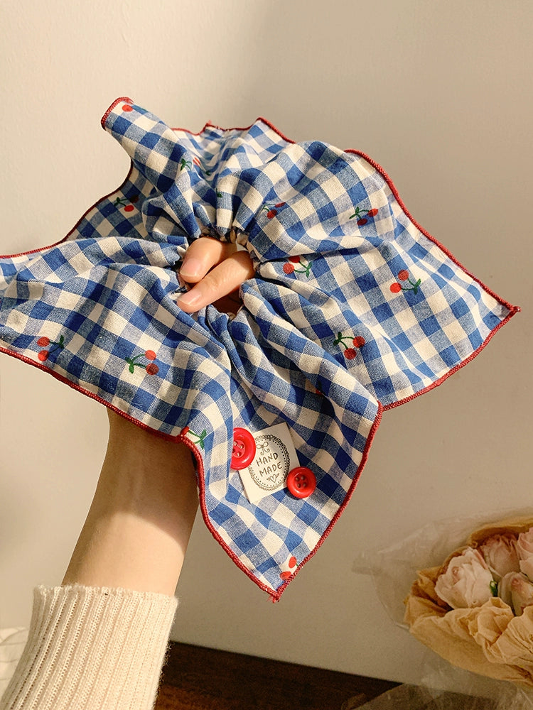 Cherry Gingham Handmade Hair Scrunchie