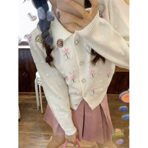 Pink Flower Beige Cardigan
