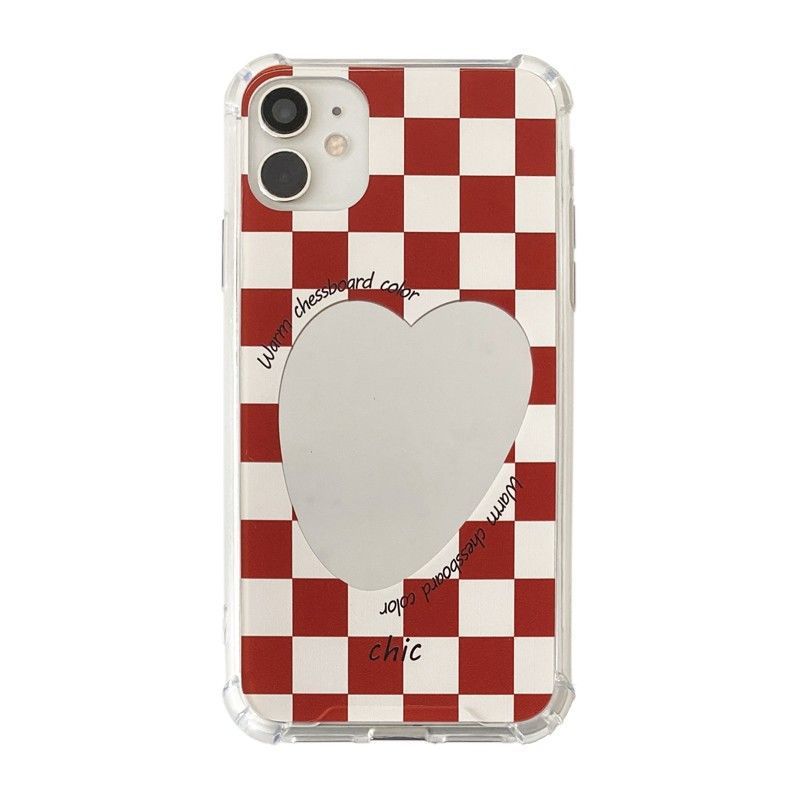 Brown Grid Heart Mirror Case