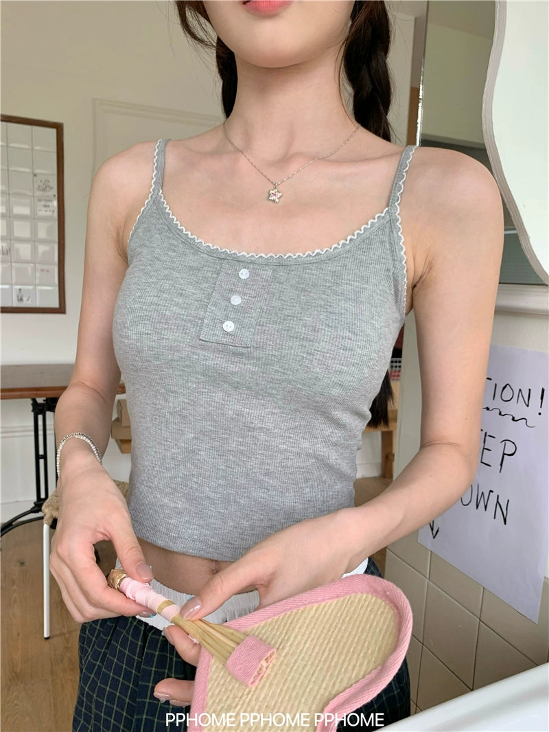 Soft Lace Trim Crop Tank