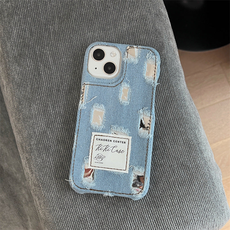 Ripped Denim Mirror Case