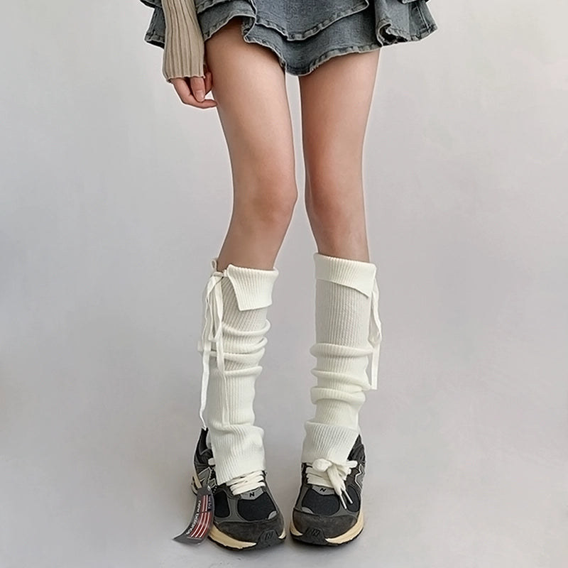Cozy Knit Ribbed Slouchy Tie-Up Socks