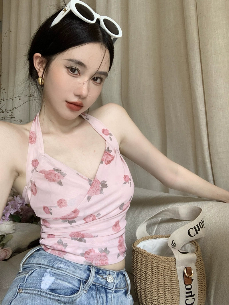 Rose Mesh Halter Top