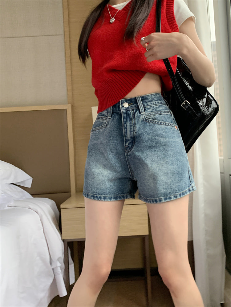 High Waist Washed Denim Shorts