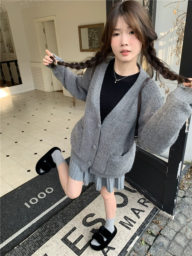 Plain Grey Oversized Cardigan