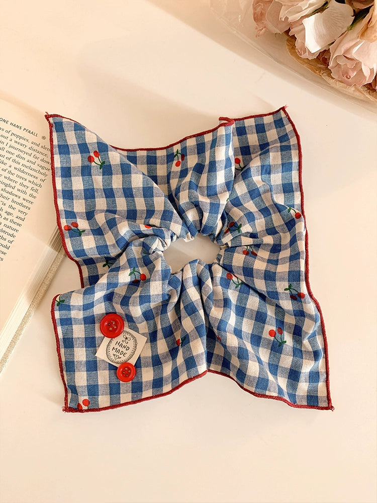 Cherry Gingham Handmade Hair Scrunchie