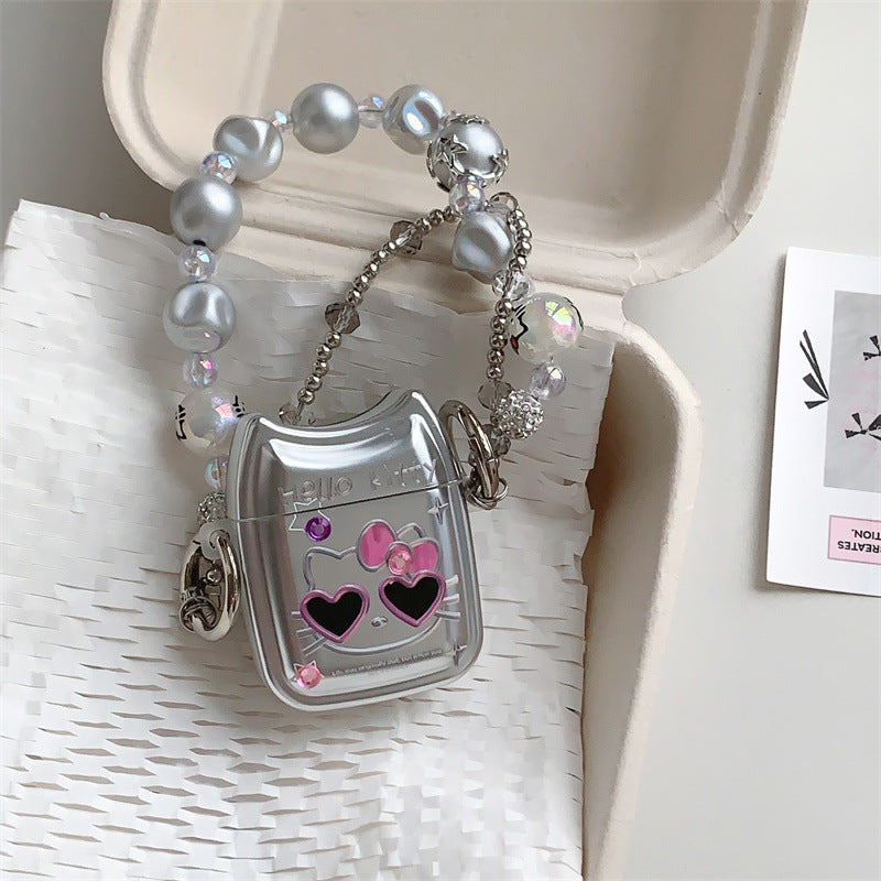 Silver Kitty Pearl Bag AirPods Case