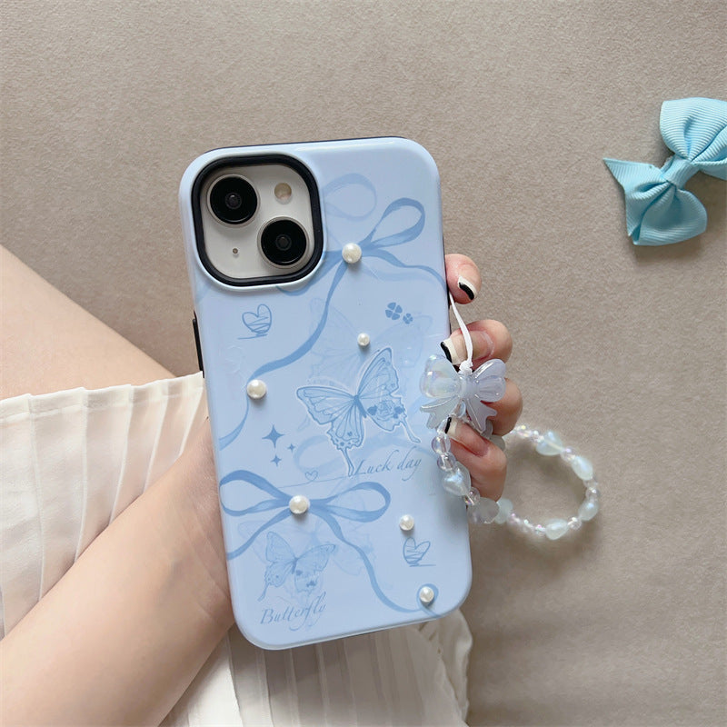 Blue Bow Butterfly Pearl Case