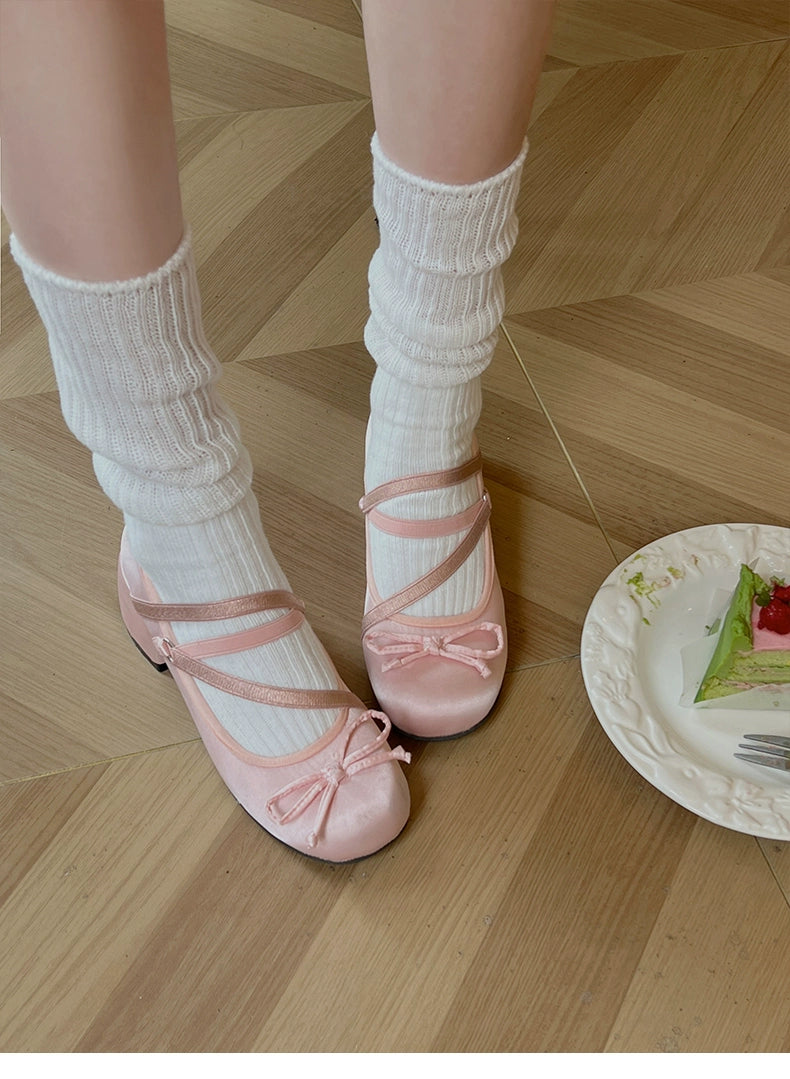 Ribbon Double Strap Mid Heel Flat Shoe