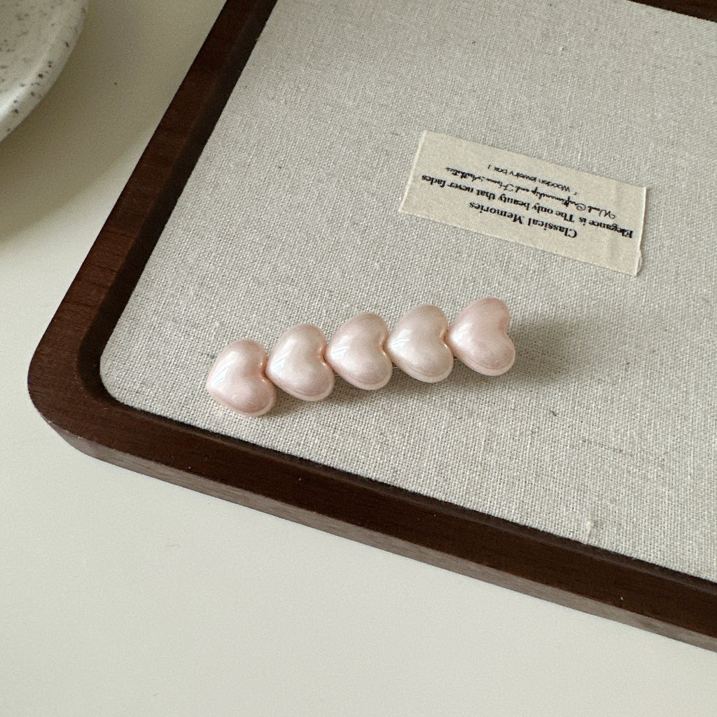 Pearl Heart Bow Clips