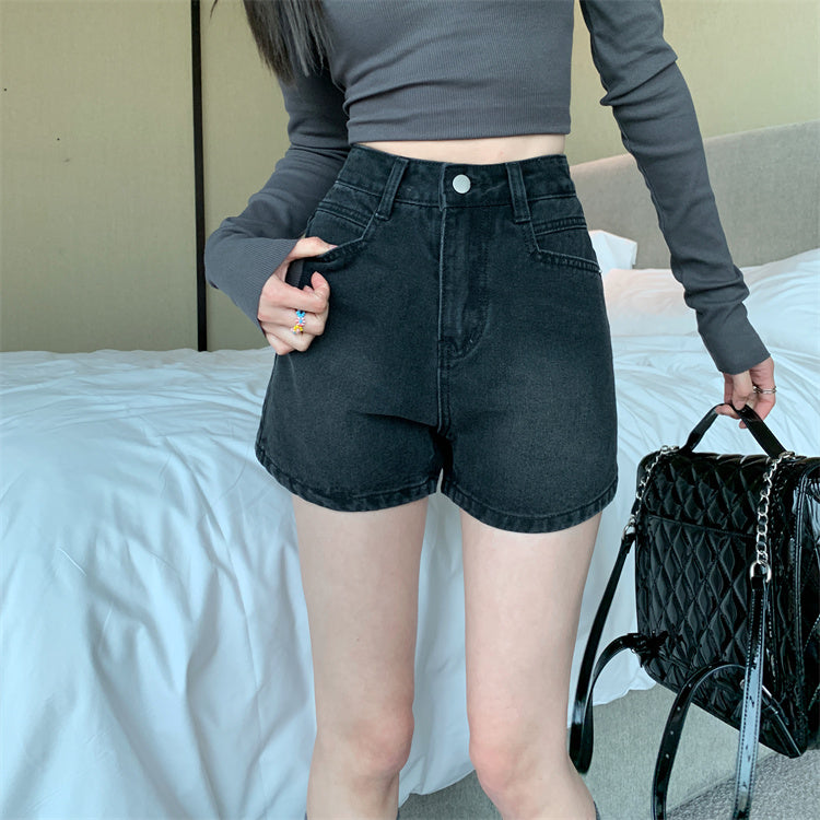 High Waist Washed Denim Shorts