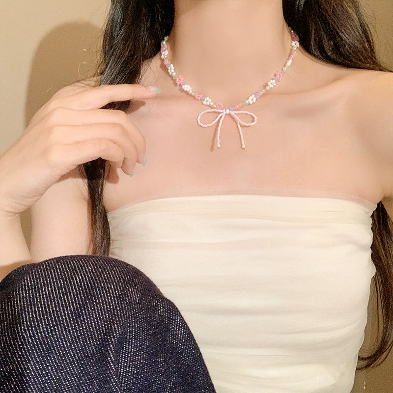 Pastel Daisy Bow Choker Necklace