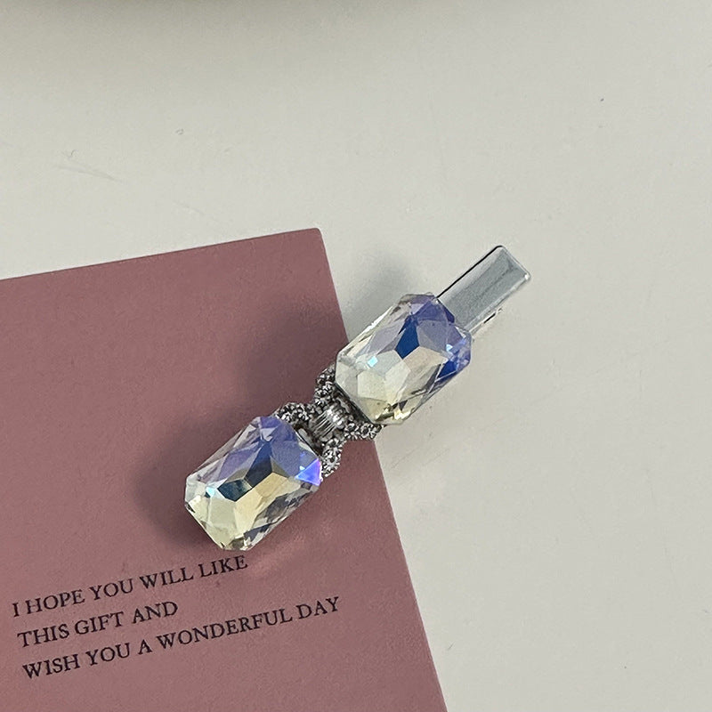 Silver Pink Crystal Hair Clips