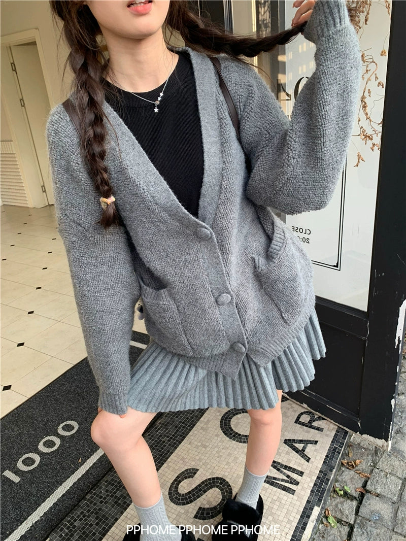 Plain Grey Oversized Cardigan