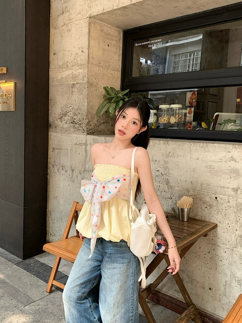 Sweet Bow Strapless Peplum Top