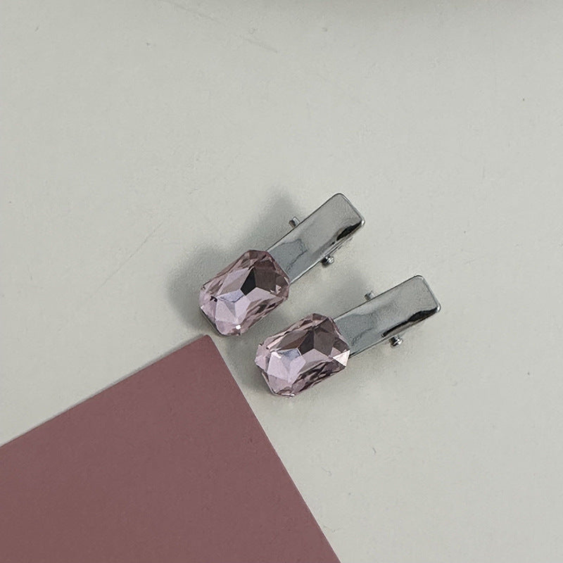 Silver Pink Crystal Hair Clips