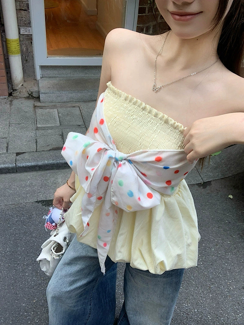 Sweet Bow Strapless Peplum Top