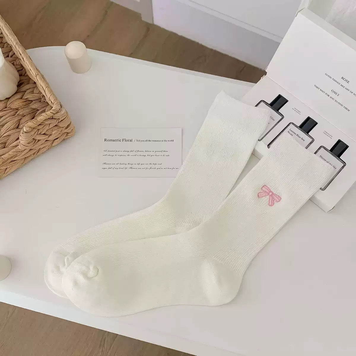 Sweet Pastel Bow Cotton Socks