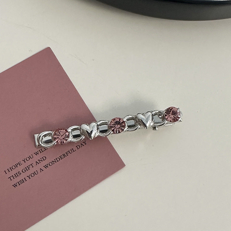 Silver Pink Crystal Hair Clips