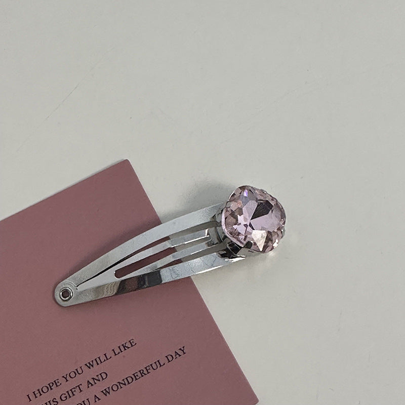 Silver Pink Crystal Hair Clips