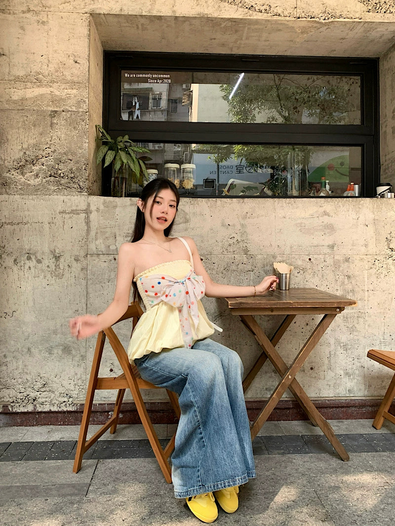 Sweet Bow Strapless Peplum Top