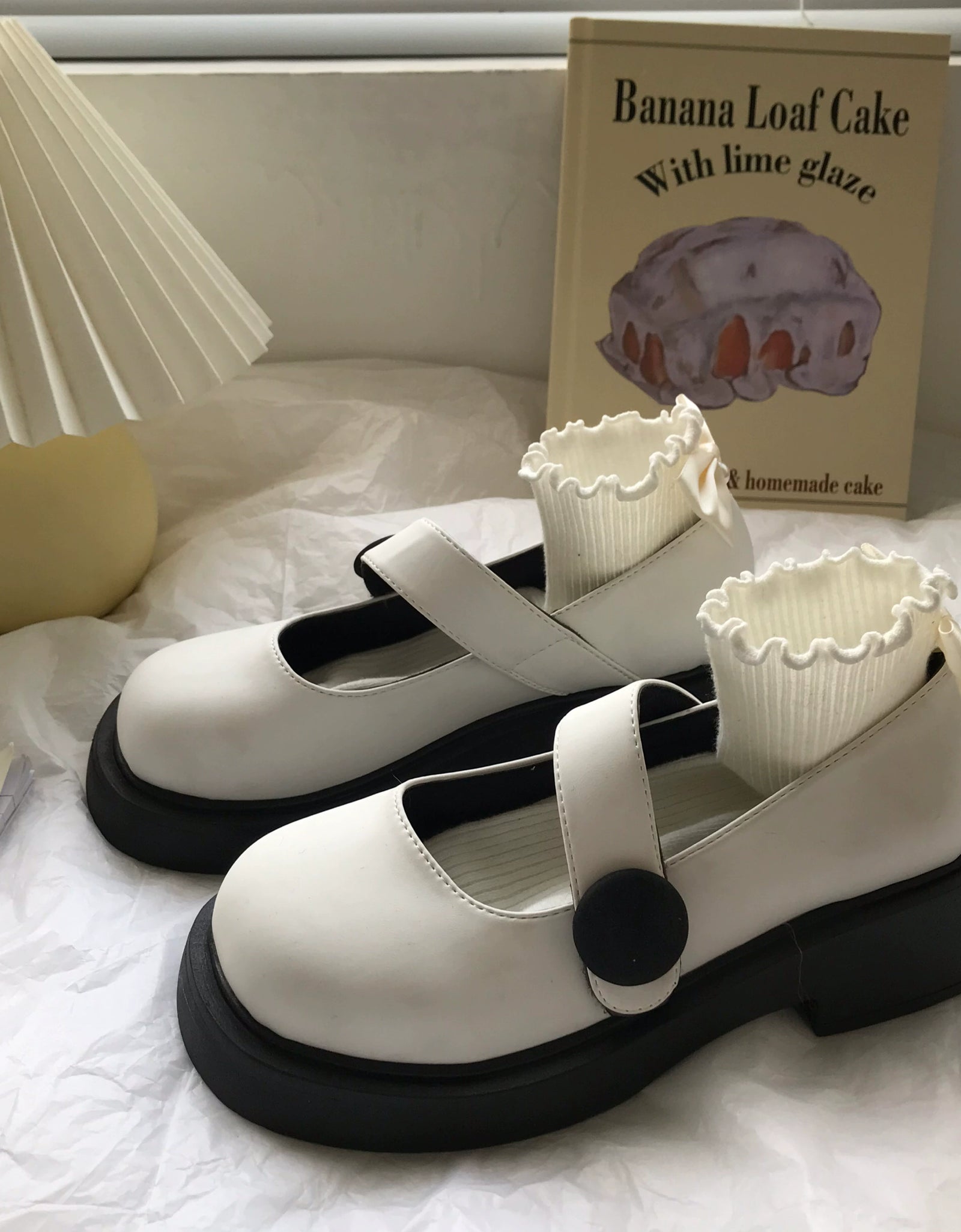 White Strap Button Mary Janes