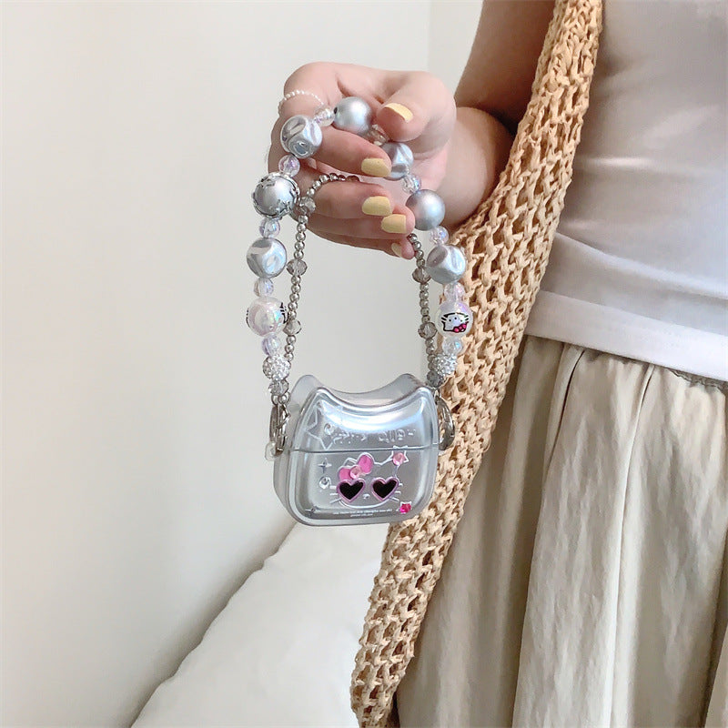 Silver Kitty Pearl Bag AirPods Case