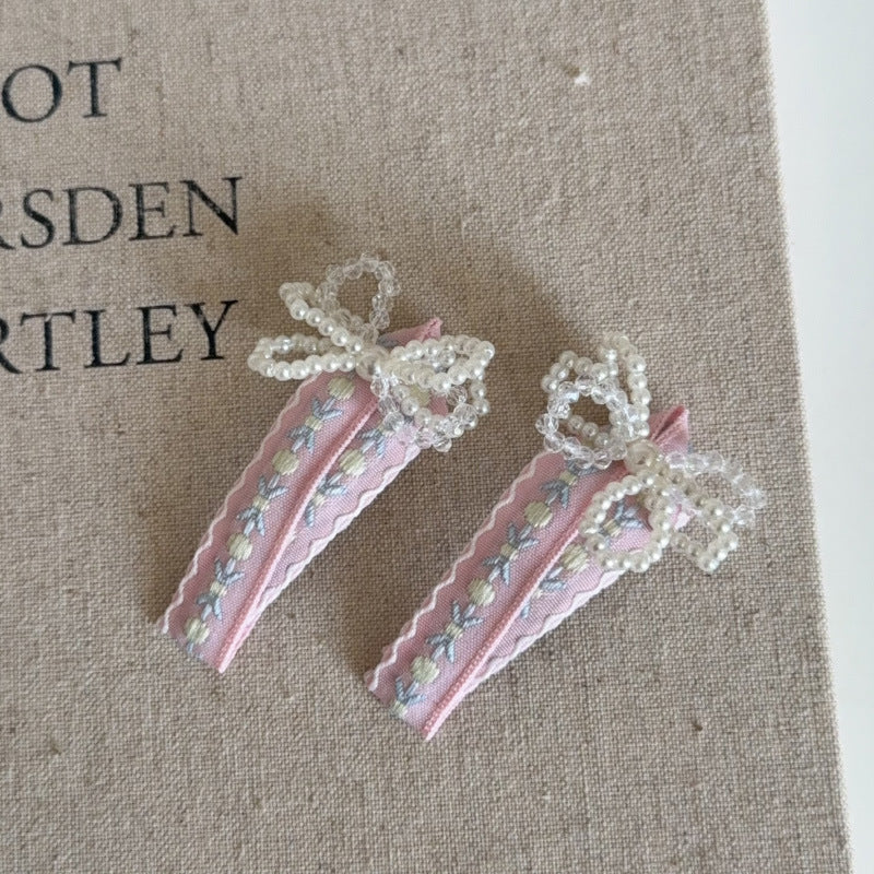 Floral Ribbon Pearl Hair Clips