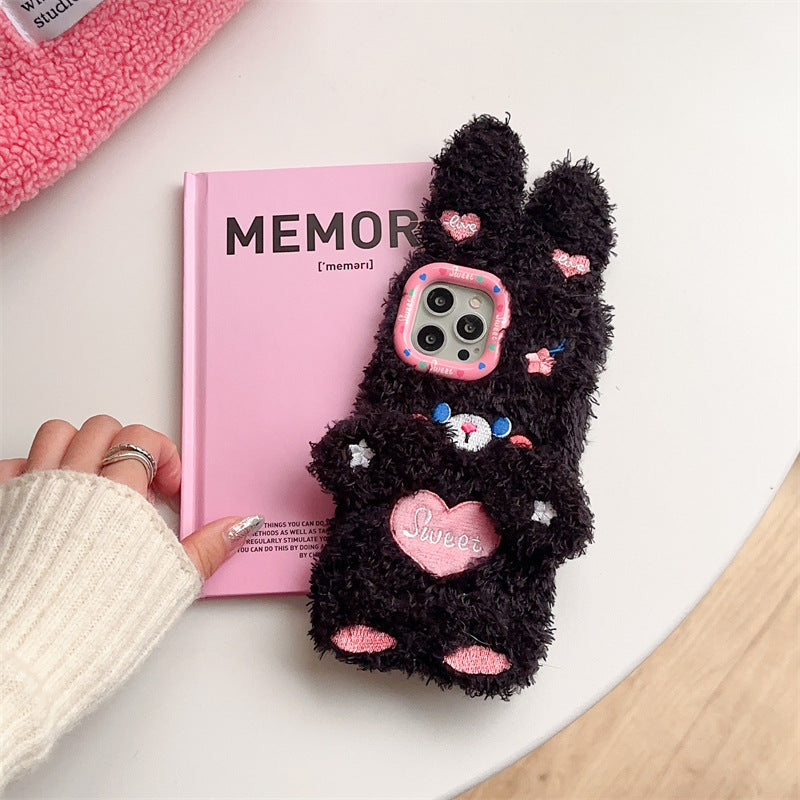 Black Heart Bunny Fluffy Case