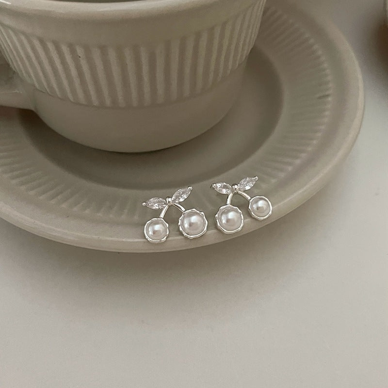 Silver white Cherry Earring