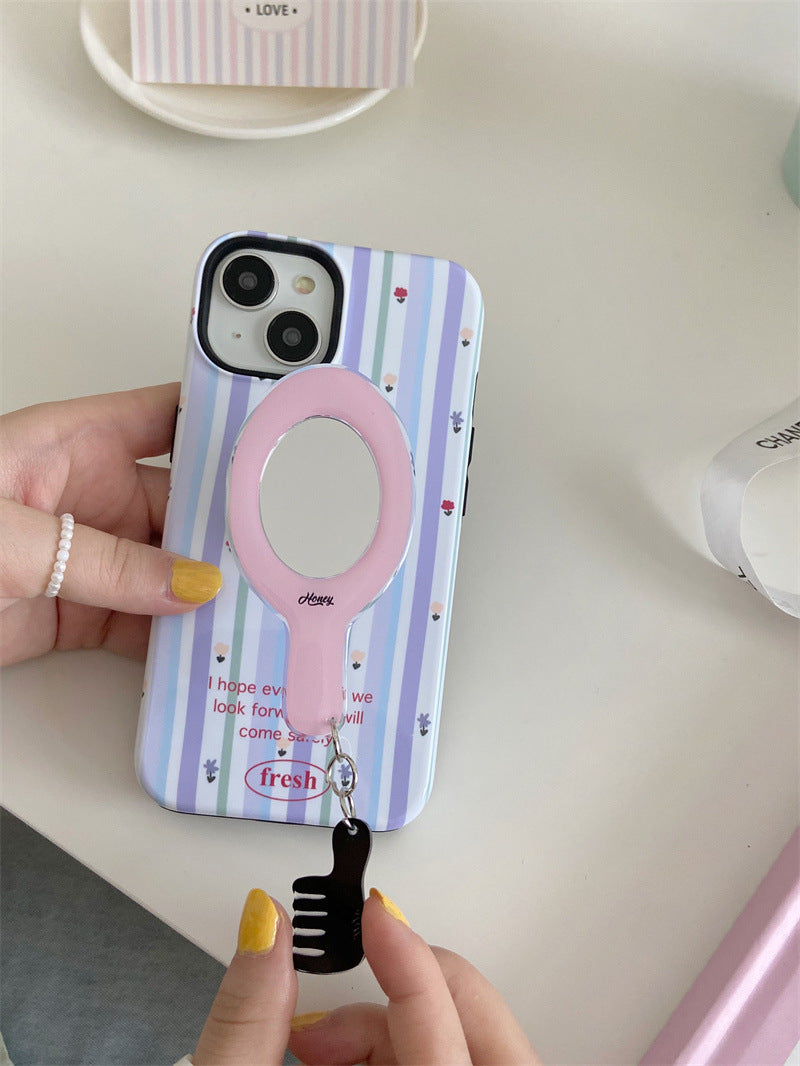 Retro Mirror Pop Socket Stripe Case