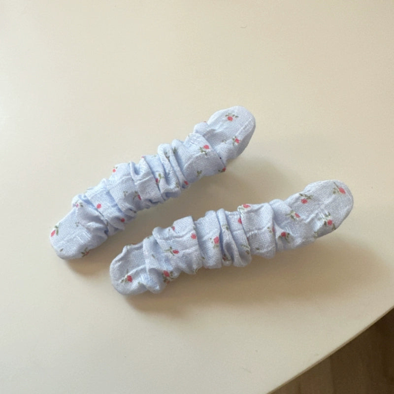 Ruched Floral Fabric Hair Clips