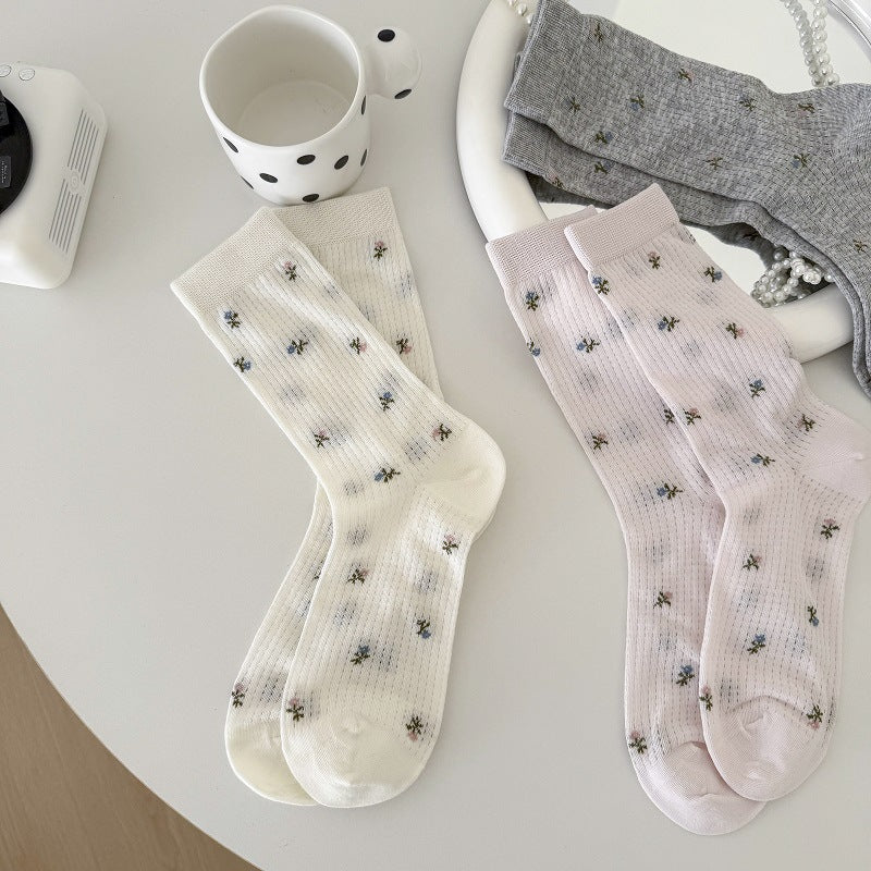 Pastel Floral Mesh Socks