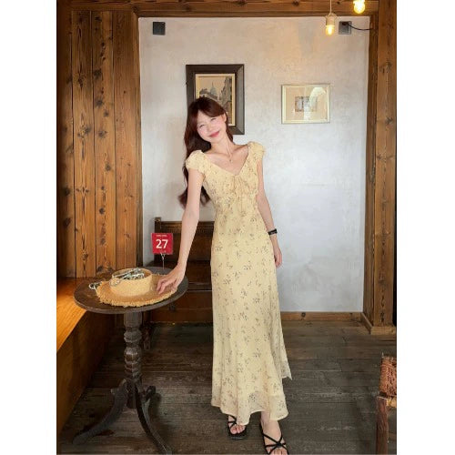 Yellow Floral Tie-Front Maxi