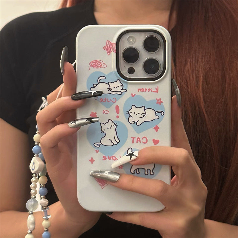 Cute Blue Heart Cat Case