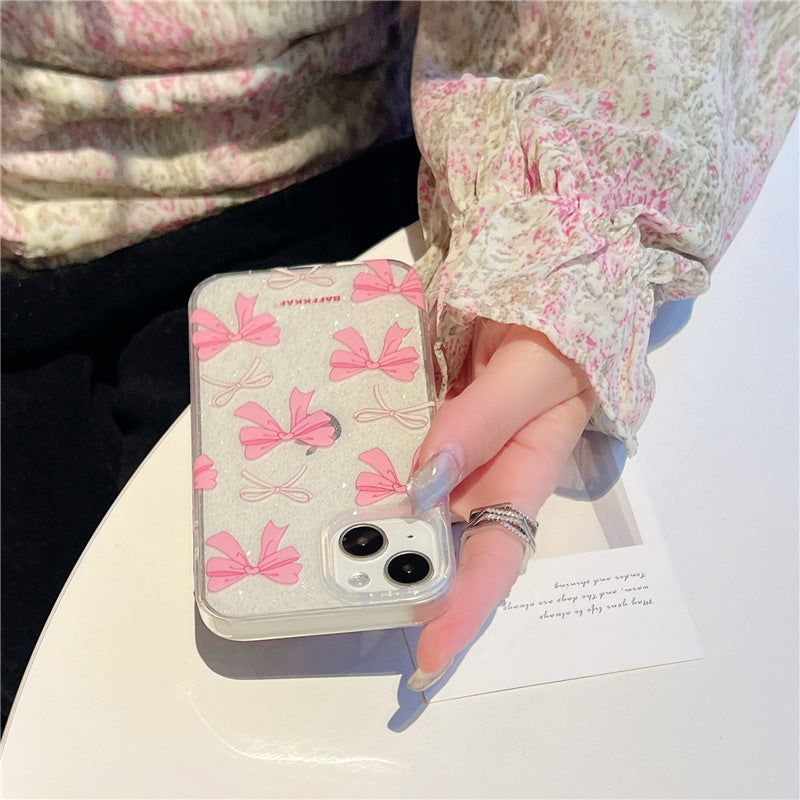 Pink Bow Embellished Clear Phone Case