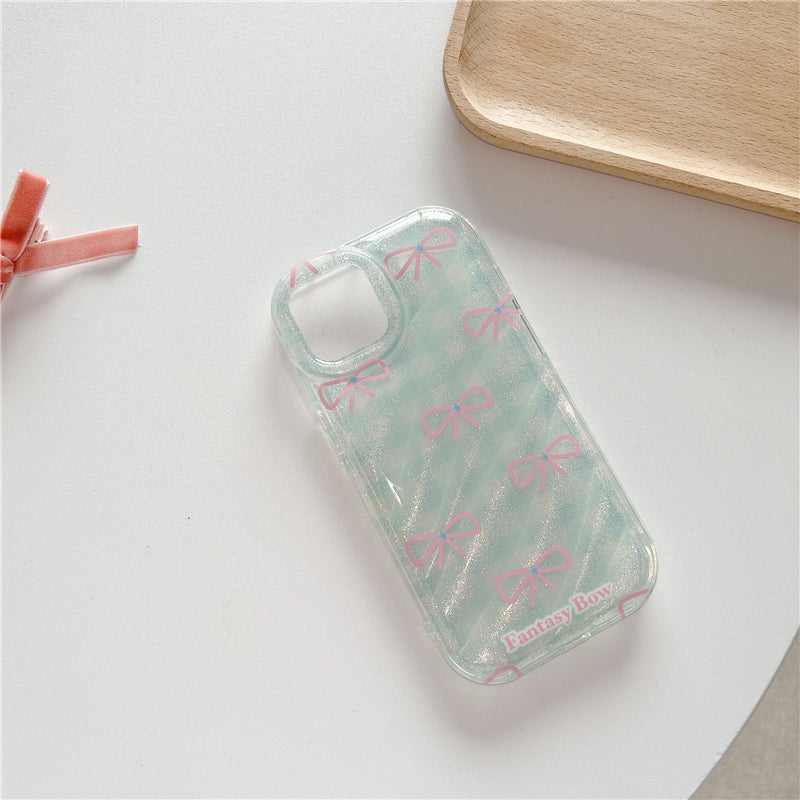 Blue Grid Pink Bow Case