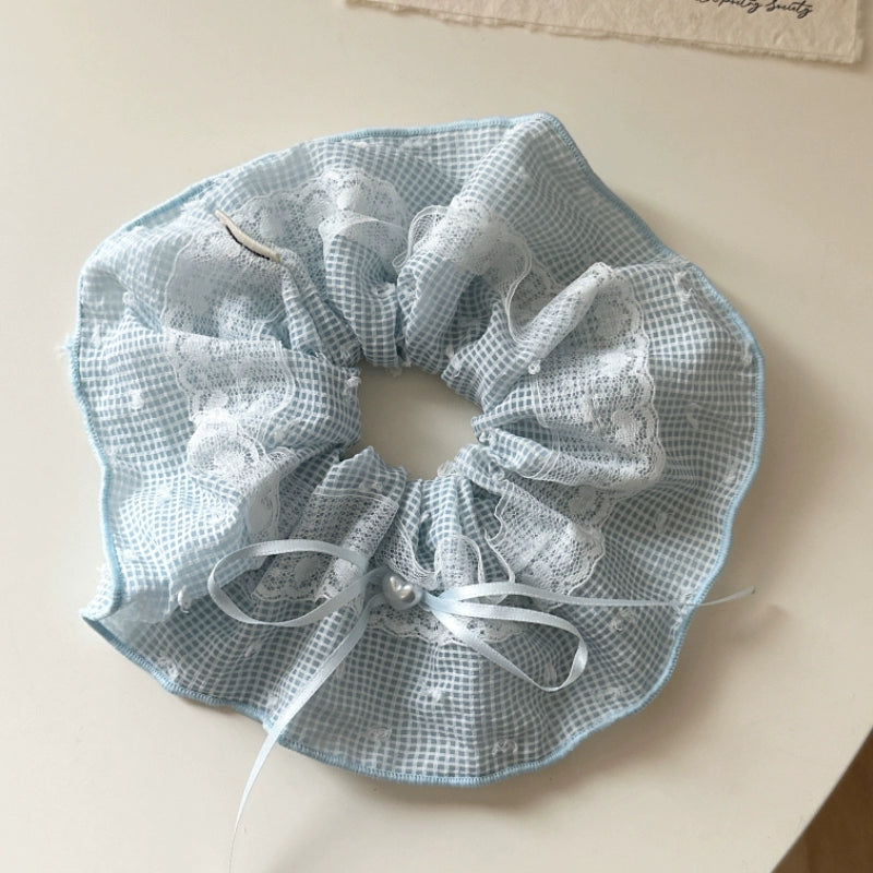 Pastel Gingham Lace Hair Scrunchie