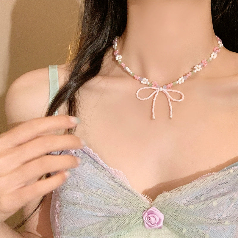 Pastel Daisy Bow Choker Necklace