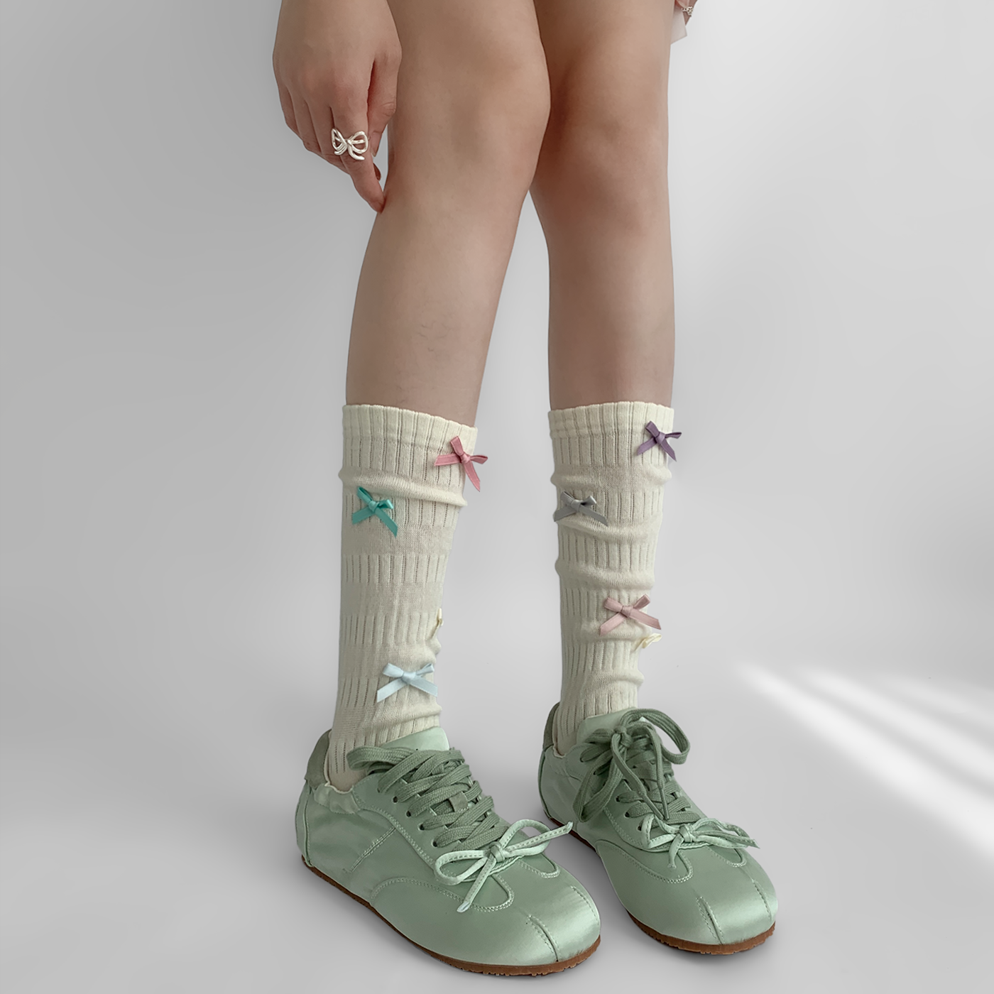 Pastel Bow Embroidered Knee Socks