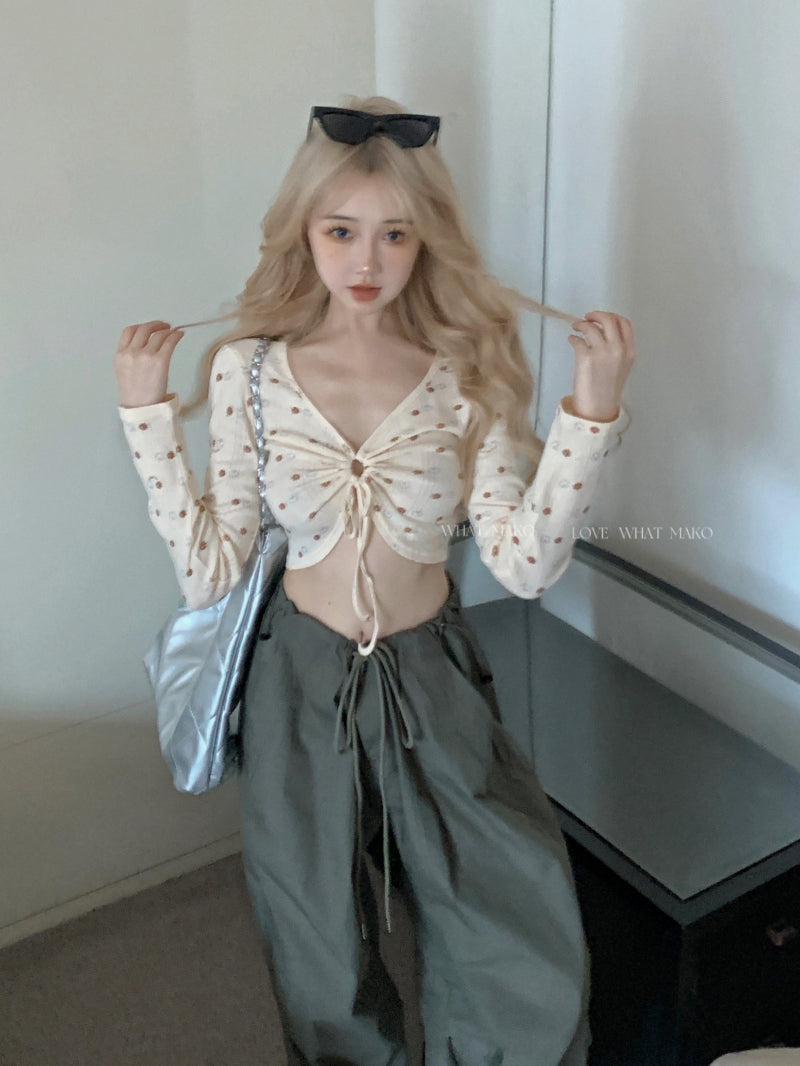 Floral Crop Top Green Cargo Pants Set