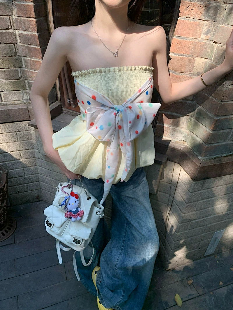 Sweet Bow Strapless Peplum Top