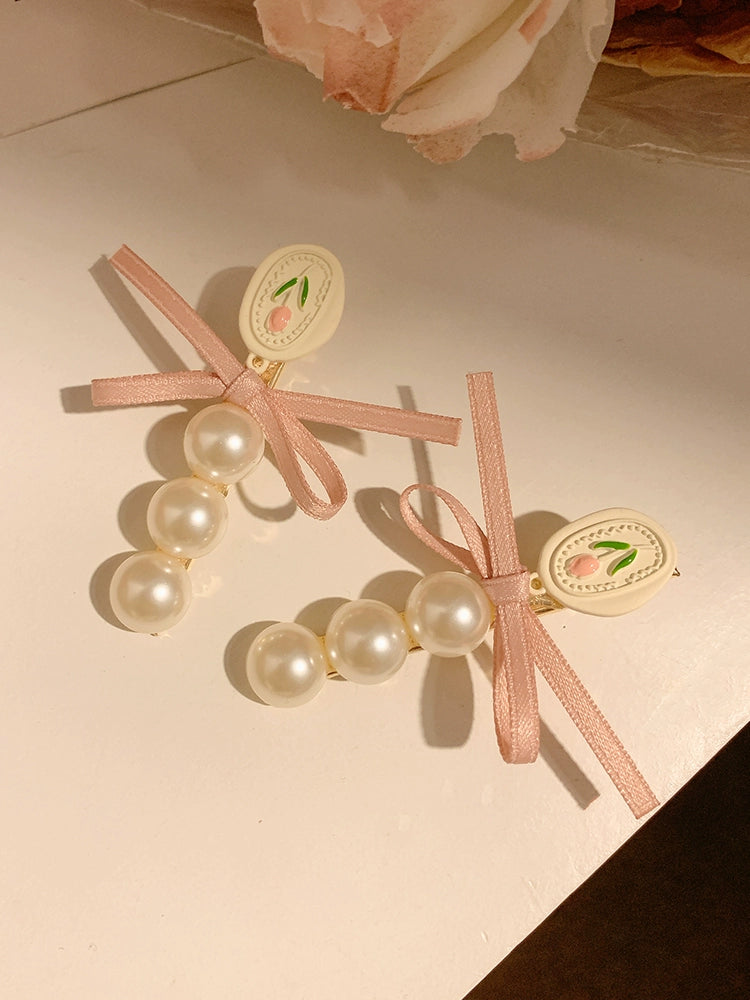 Sweet Bow Pearl Hair Barrettes