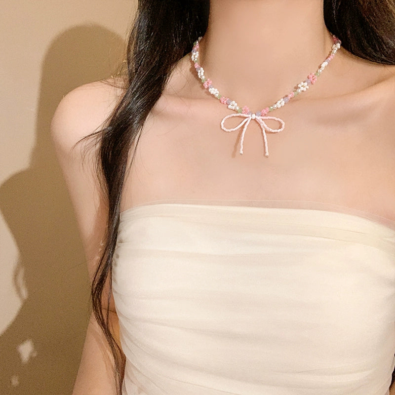 Pastel Daisy Bow Choker Necklace