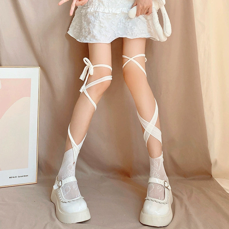 Sultry Criss-Cross Strappy Lace Thigh-Highs