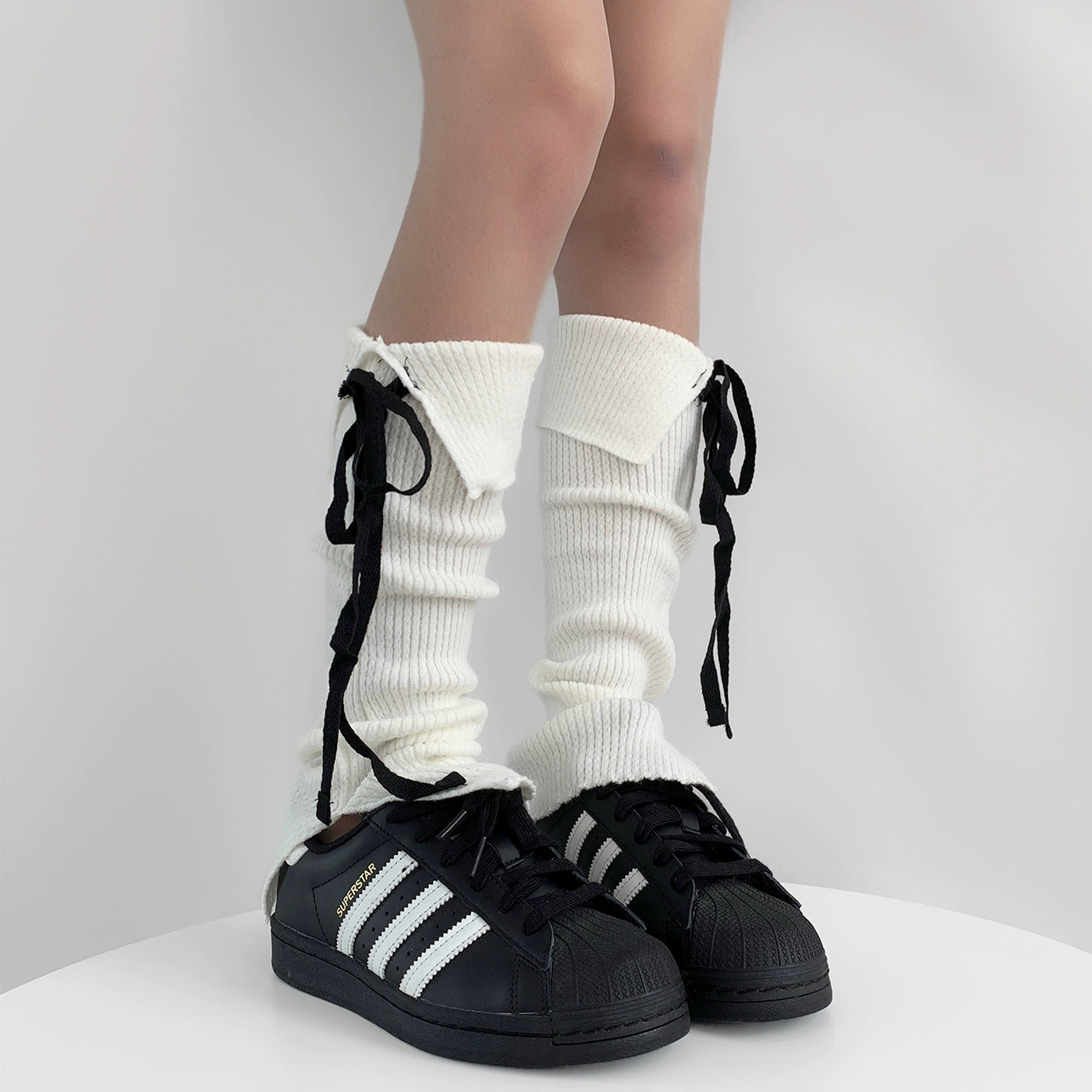 Knit Ribbon Tie Slouchy Leg Warmers