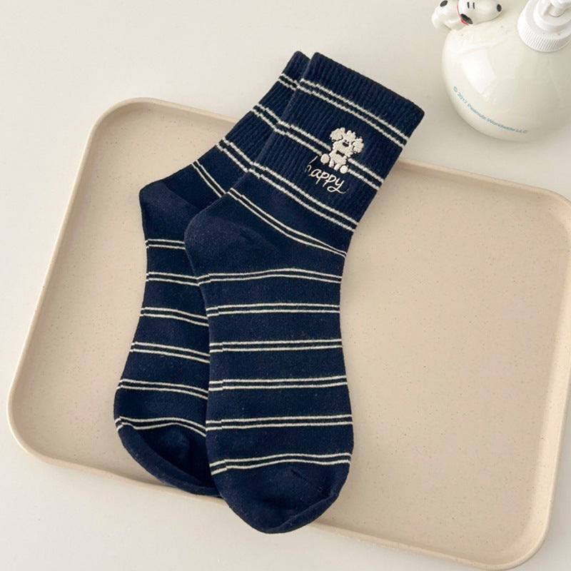 Striped Animal Embroidered Socks