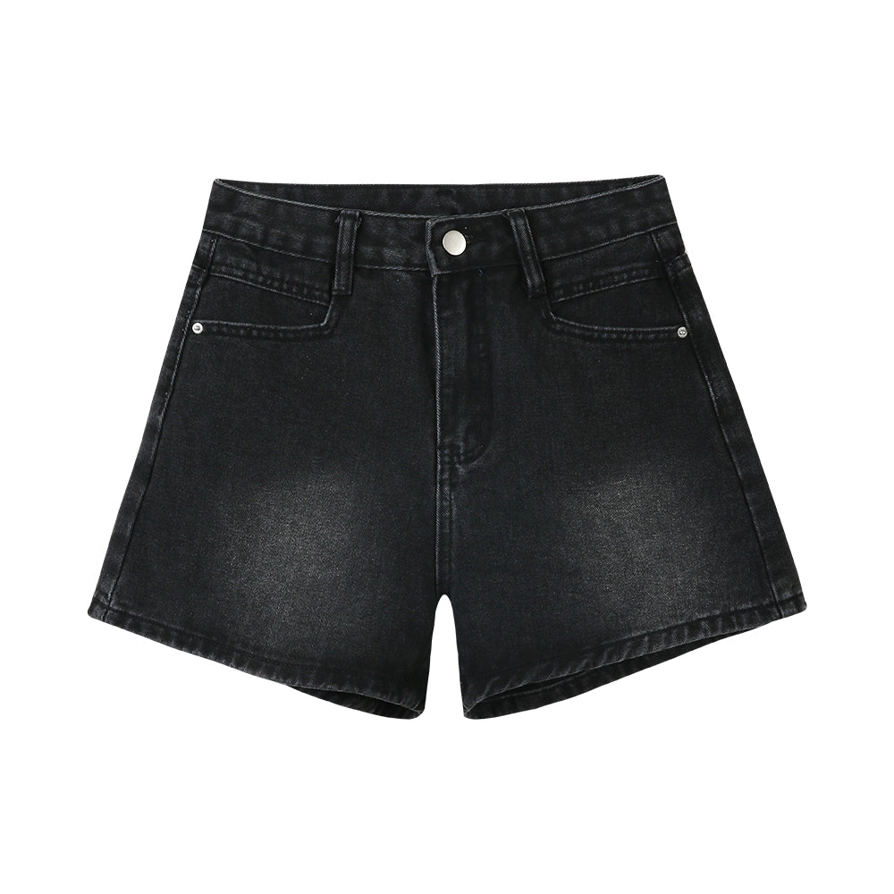 High Waist Washed Denim Shorts