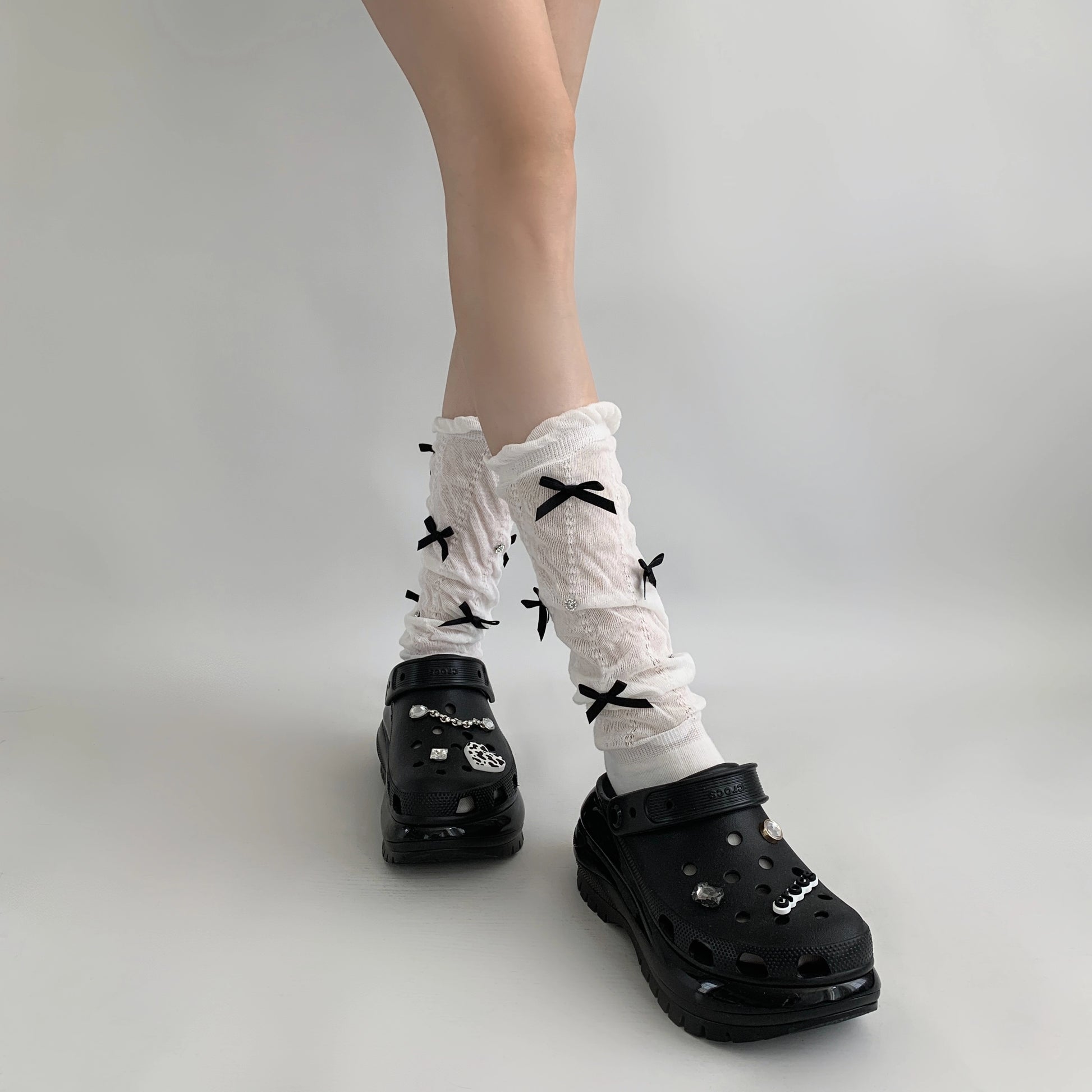 Unique Black Bow Accents Textured Socks